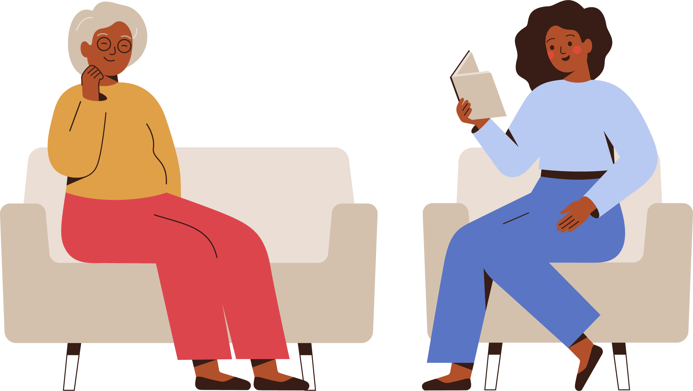 Daughter and her mom reading on the couch