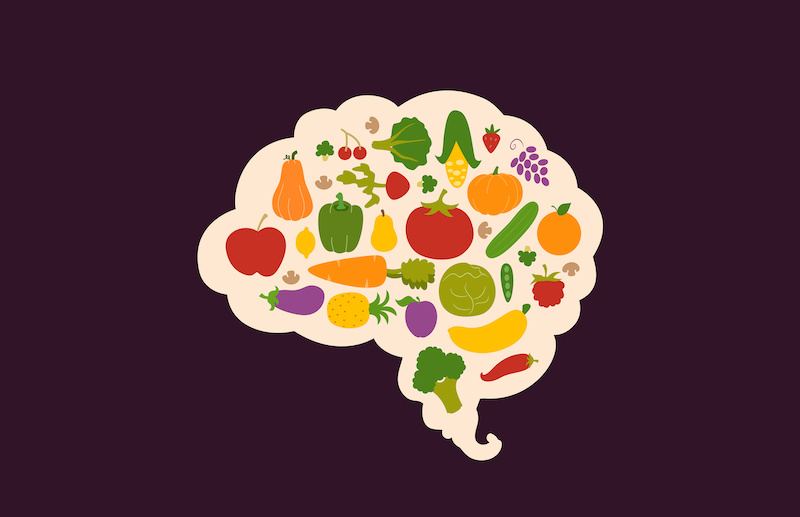 Illustration of a brain shape filled with vegetables