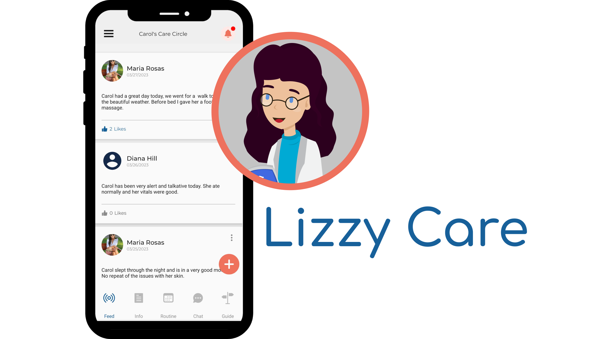Image of app screen with Lizzy Care logo