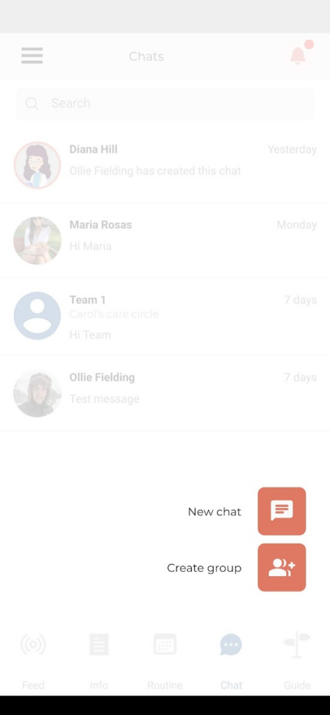 Lizzy Casre app, new chat 