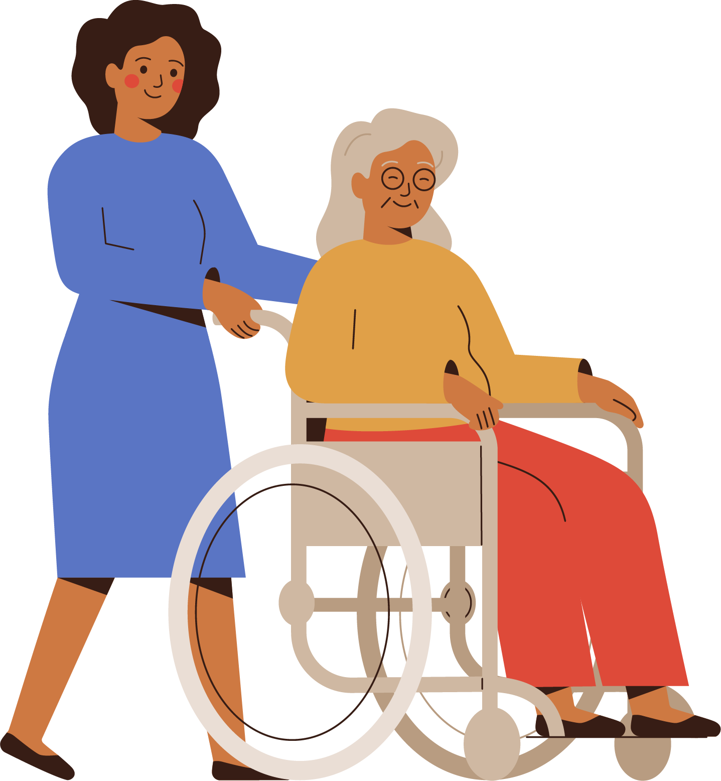 Elderly woman being pushed in a wheelchair